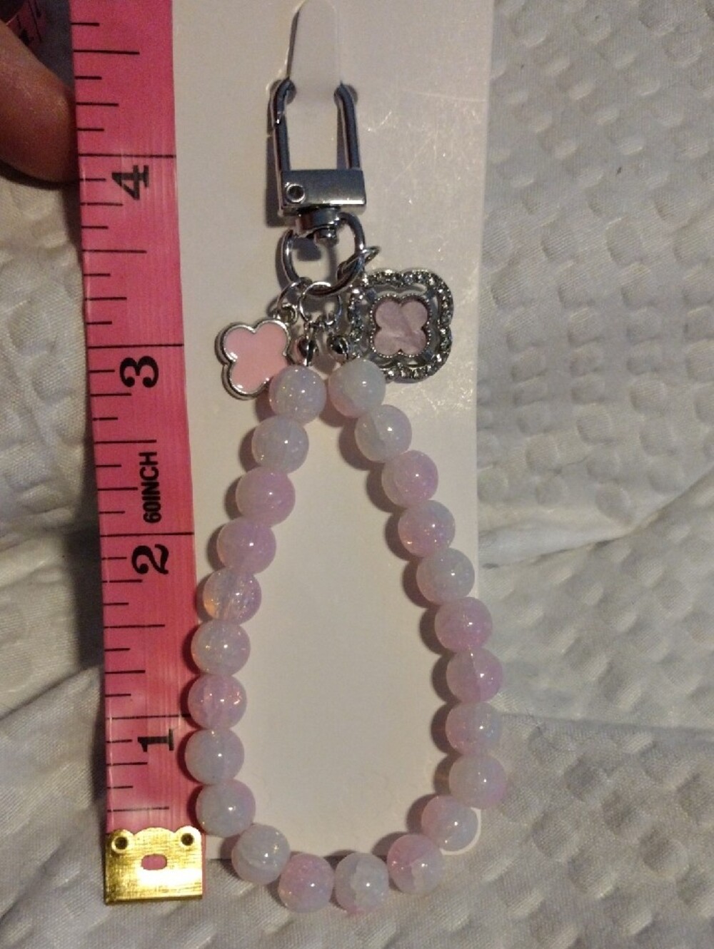Pink Beaded Keychain Wristlet with Clover Charms - Picture 4 of 4